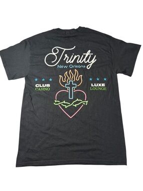 Topman Black Tee with Neon Heart, Cross & Flame Graphic